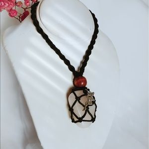 Black, rose quarts, fairy, adjustable necklace.